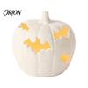 Autumn Festival Decor Halloween Pumpkin Resin Figurine, Bat Hollow Out Lantern with Indoor Outdoor Holiday Props Warm Light, Spooky Home Table