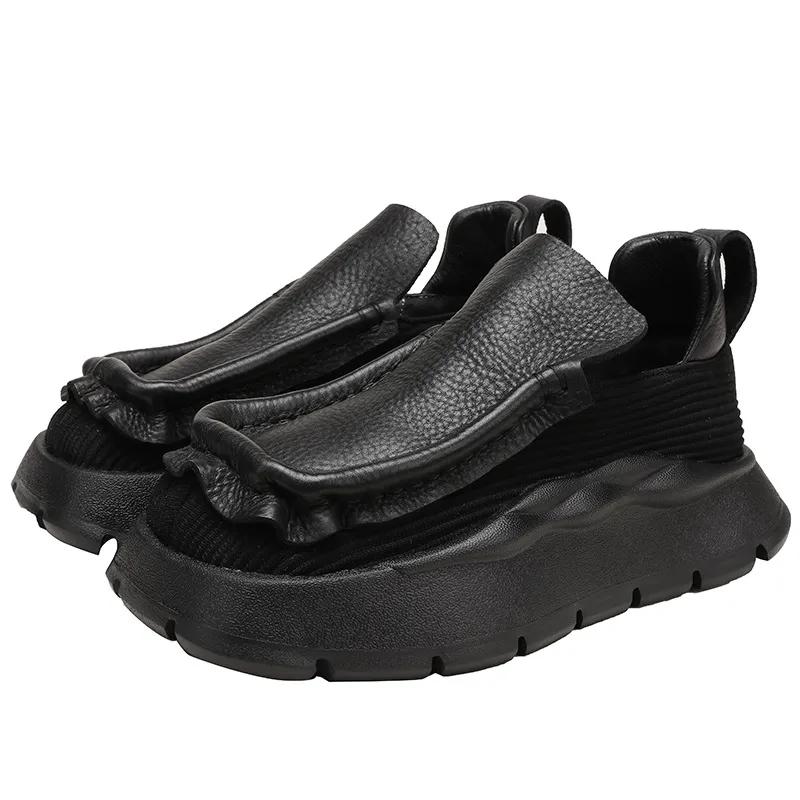 Fujin 4,5 cm Ergonomisk, myk gummisåle Flats Fritid Loafer Kvinne Behagelig Strikket Stretch Stoff Ekte Skinn Høstsko