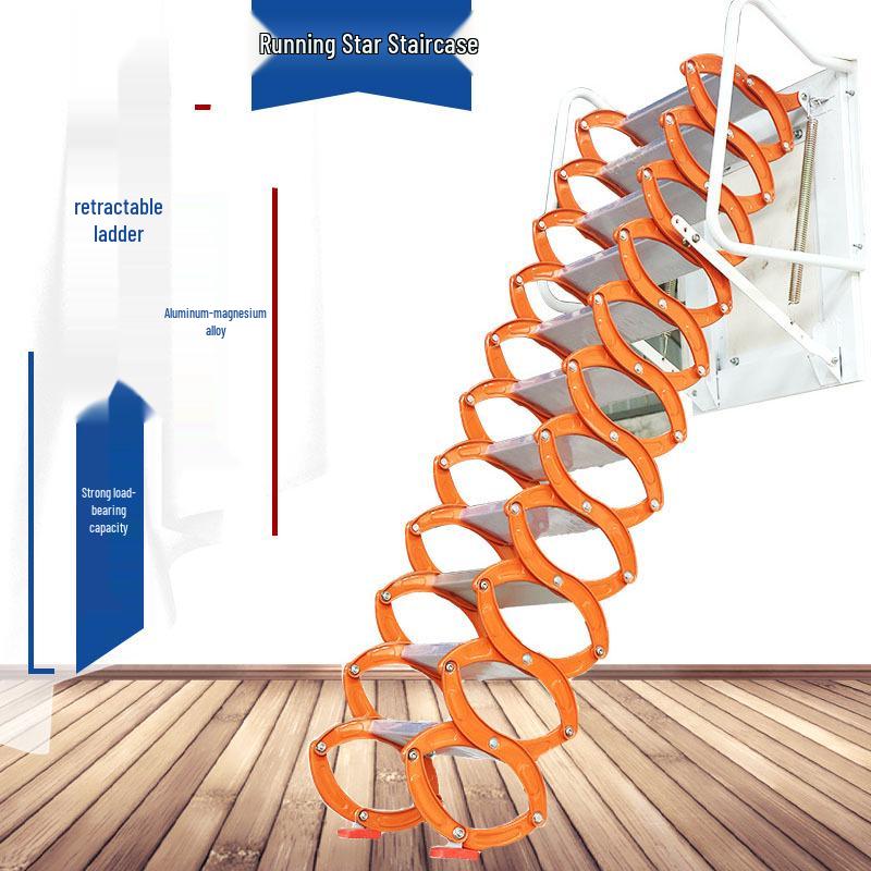 Guan Gu Wall-Mounted Attic Telescopic Ladder: Titanium-Magnesium Aluminum Alloy, Indoor/Outdoor Folding Lifting Ladder.