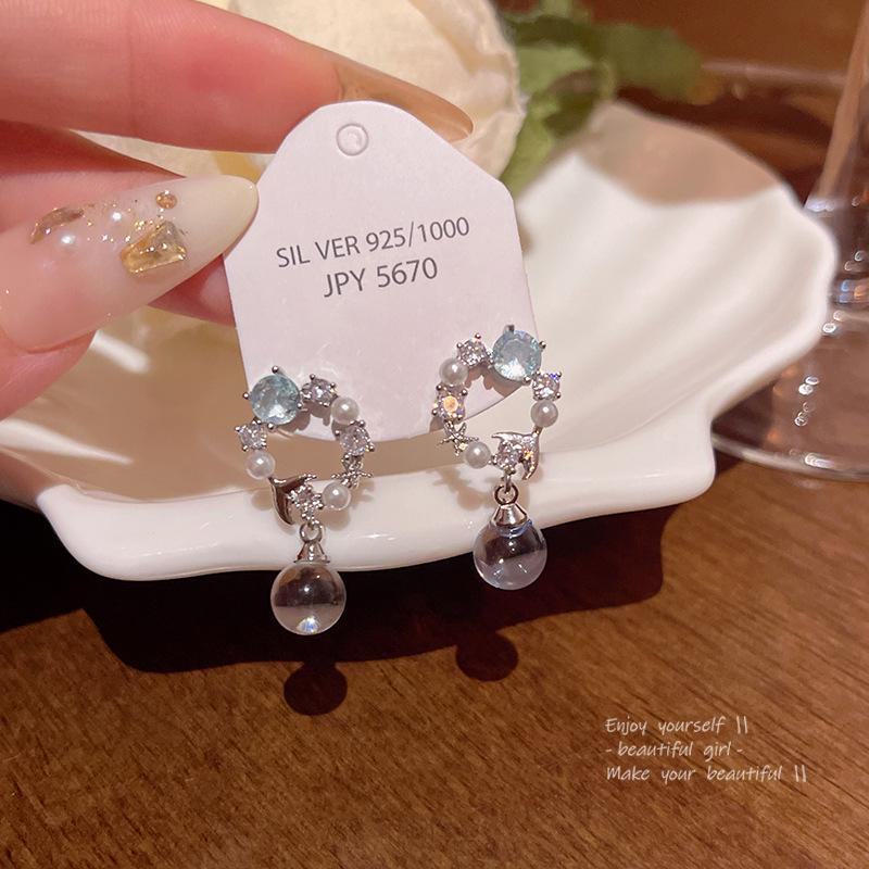 Exquisite Zircon Fishtail Earrings: Elegant Crystal Ball Ear Jewelry for Women