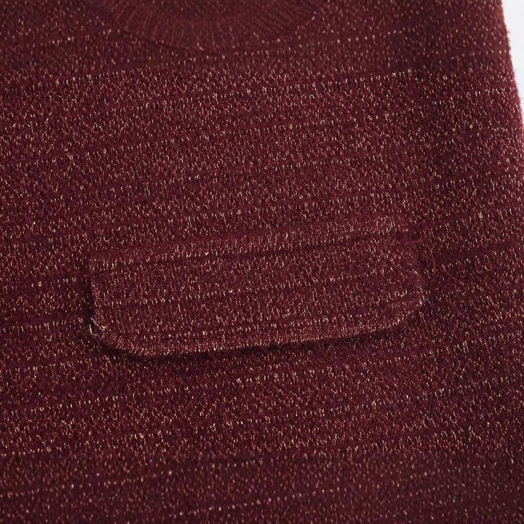 2024 Autumn Women's European & American Style Gold Thread Knit Cardigan Sweater