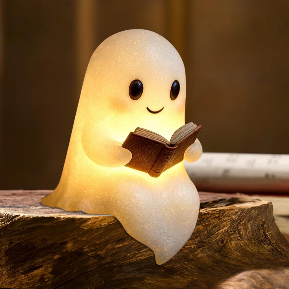 Cute Ghost Reading Book Lamp Halloween Ghost Night Light Ghost Reading Night Light Halloween Decor for Bedroom Study Room Reader