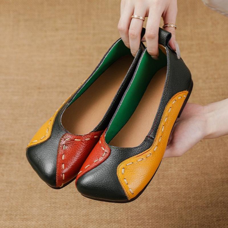 Fashion Fashion Patchwork Stitching Brand Designer Shoes Comfort Soft Leather Soft Bottom Casual Shoes Elegant Square Toe Shallow Flats
