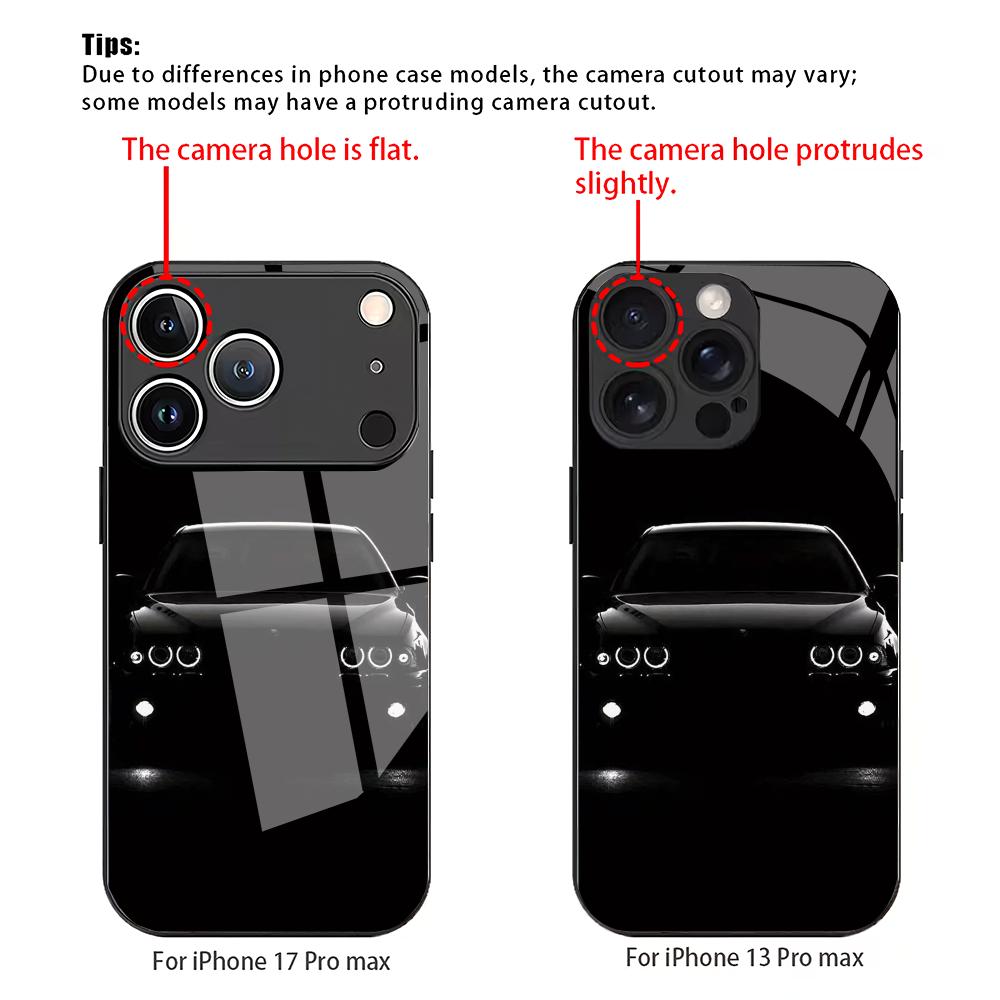 Retro black sports car pattern tempered glass phone case for iPhone17/16/15/14/13/12/11ProMax all-inclusive anti-fall back cover
