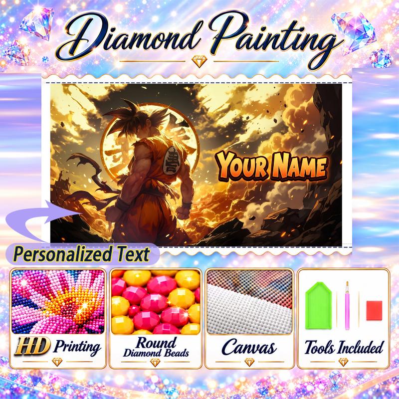 Personalized Dragon Ball Goku Diamond Art Custom Name 5D Diamond Painting Full Drill DIY Craft