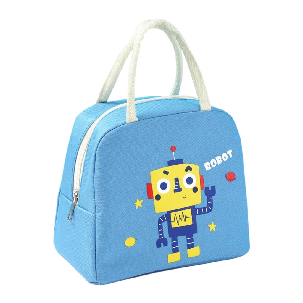 Insulated Oxford Fabric Lunch Tote Bag with Double Handles Cartoon Animal Print Soft Lunch Box for Work School Picnic Carrying