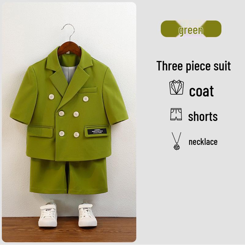 

Boys Summer Casual Short Sleeve Blazer Set - Dapper British Floral Suit for Kids Performances 150cm: 62-70 jin