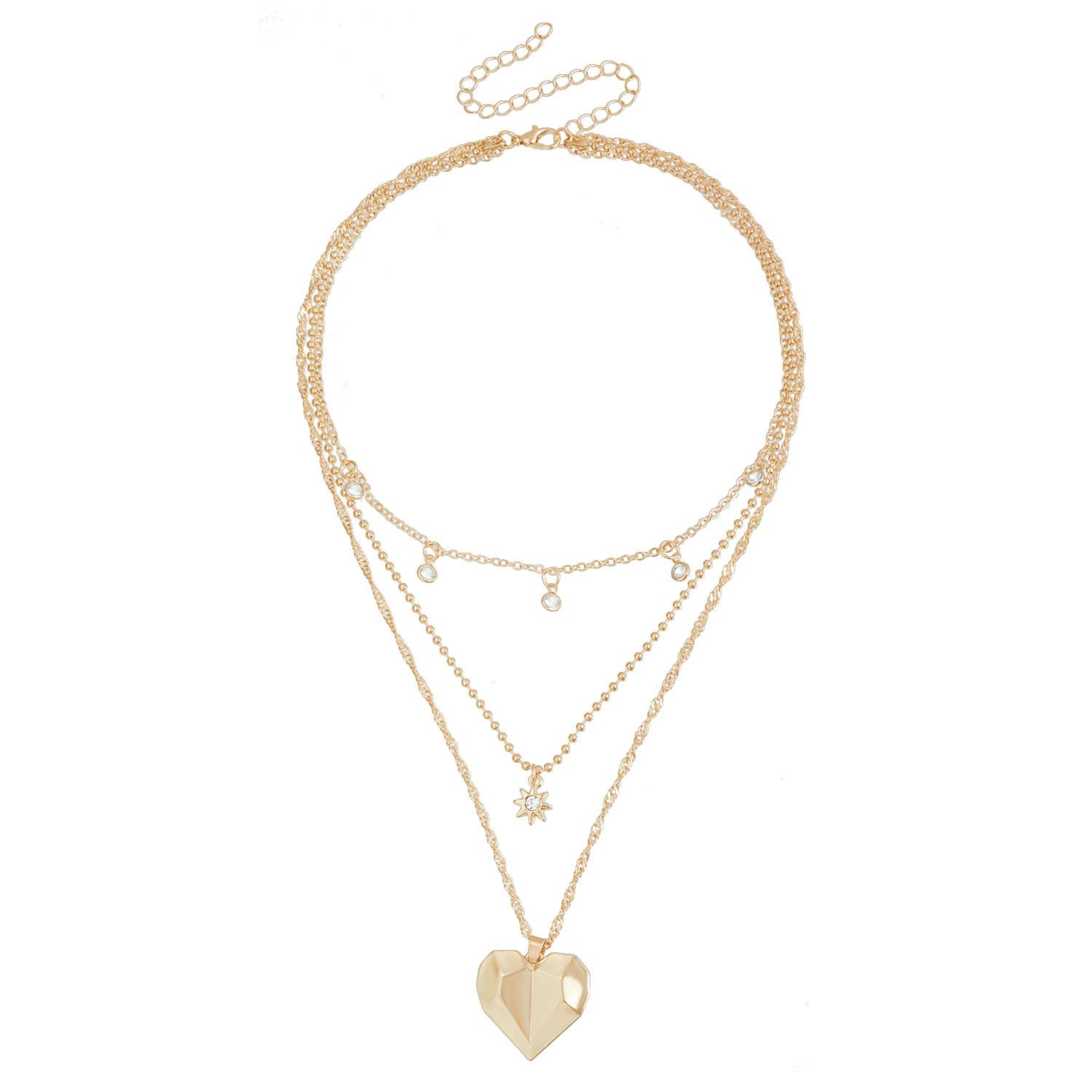 Ins Bohemian retro style love flash diamond water drop collarbone chain multi-layer necklace