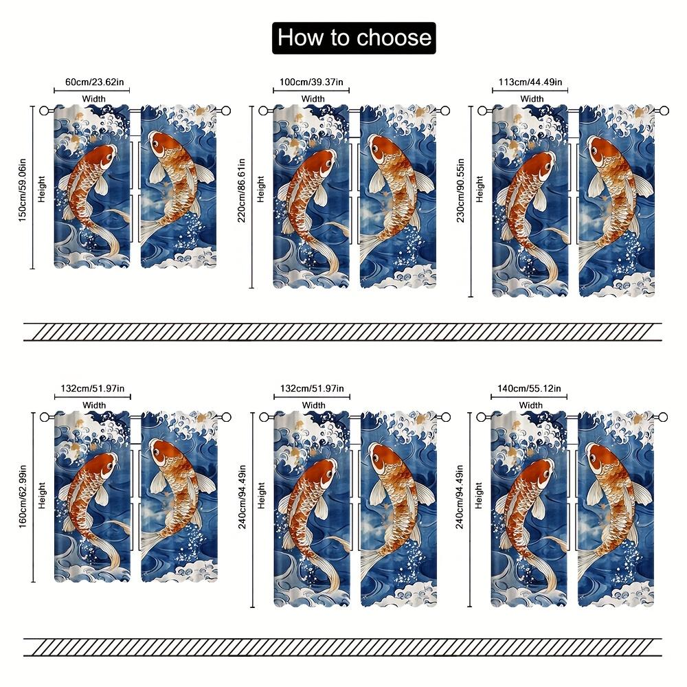 2pcs Japanese Ukiyo-e Red Carp Wave Print Curtains   Contemporary Semi-Sheer Polyester 100   Machine Washable   Rod Pocket Hanging