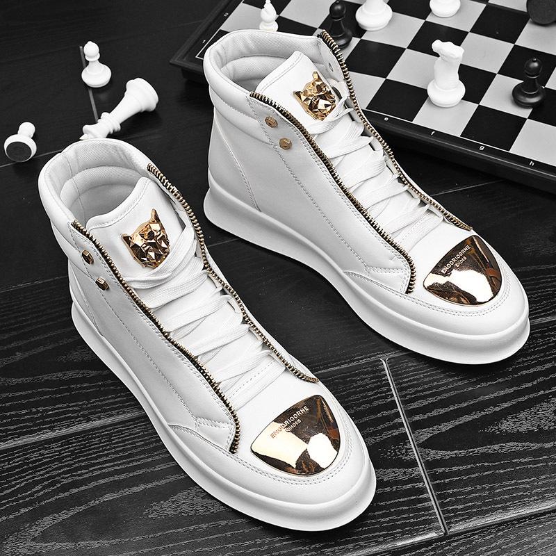 Spring 2025 new Martin boots men's high-top board shoes metal casual leather boots men's Korean version of trendy hip-hop