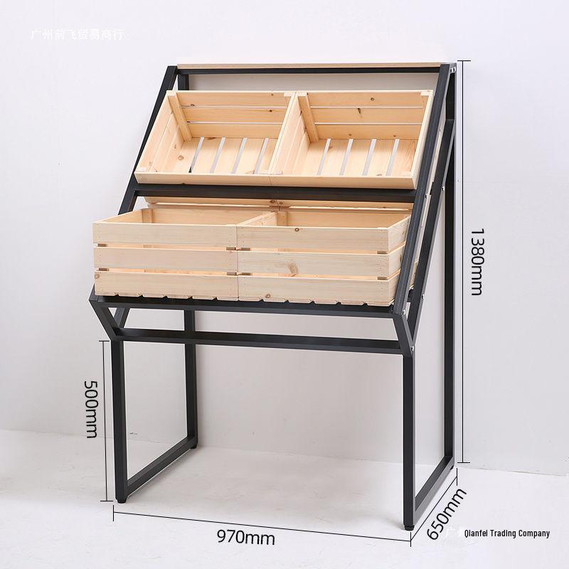 Solid Wood Fresh Produce Display Rack for Supermarkets & Convenience Stores