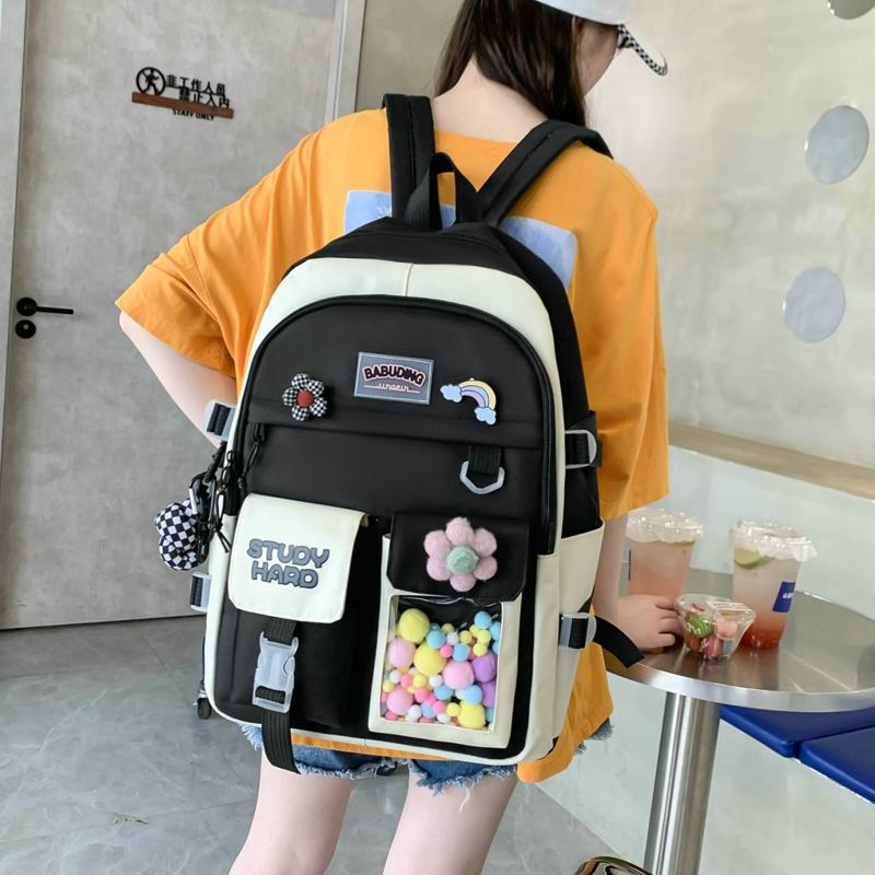 5pcs Sets Children's School Backpack Kawaii Women's Bagpack Bookbag Laptop Bag for Teens Girls  Students Totes Sac