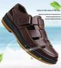 Men's Genuine Leather Breathable Summer Sandals - Large Size, Closed Toe, Perforated Cowhide Beach Shoes