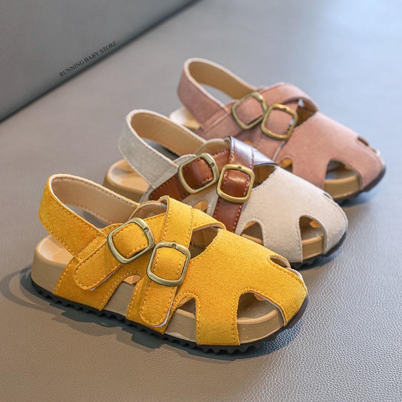 Suede Leather Children's Sandals for Girls Fashion Summer Girl Cross-tied Beach Shoes Baby Instant-dry Water Shoes Sandal I05112