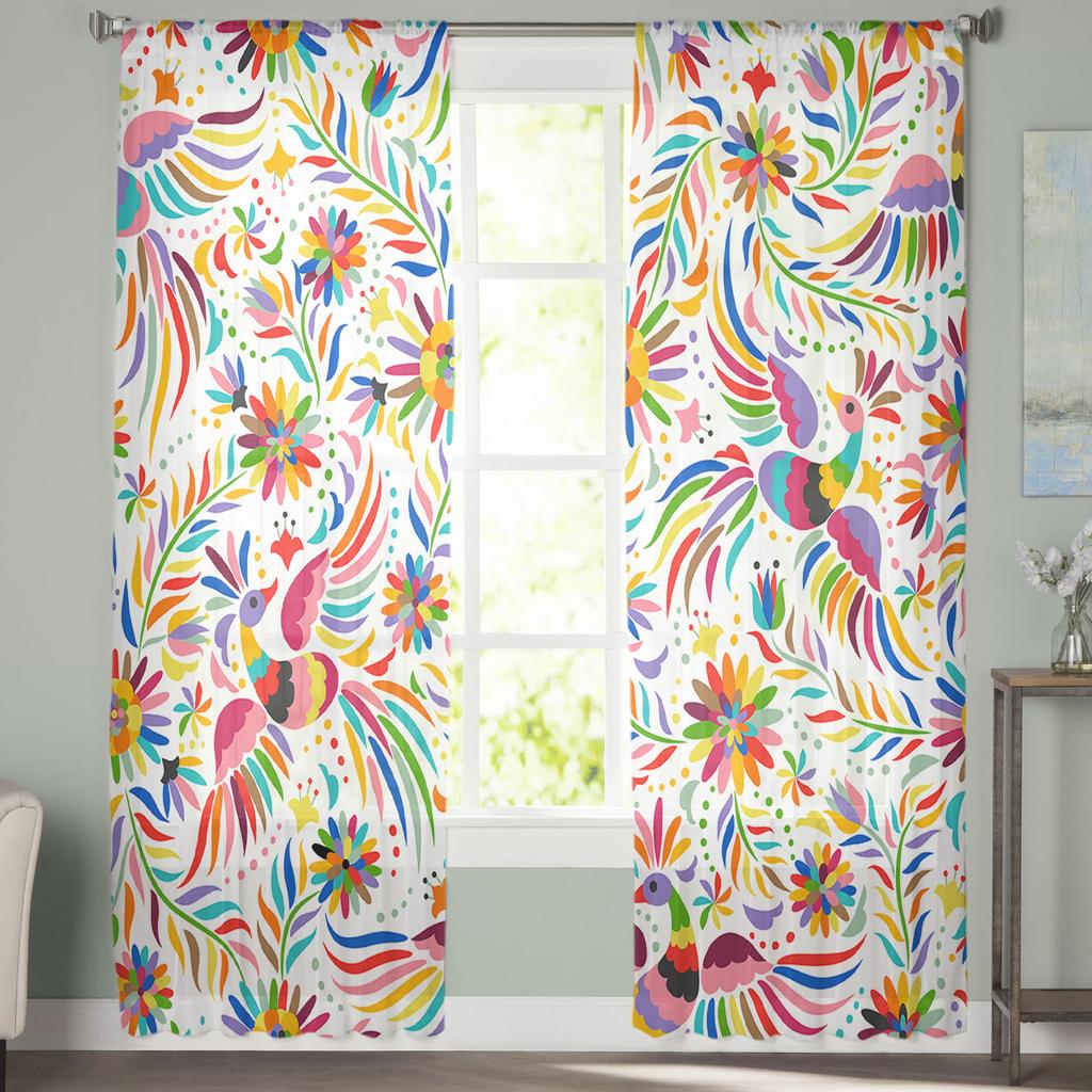 Mexican Embroidery Modern Curtains For Living Room Transparent Tulle Curtains Window Sheer For The Bedroom Accessories Decor