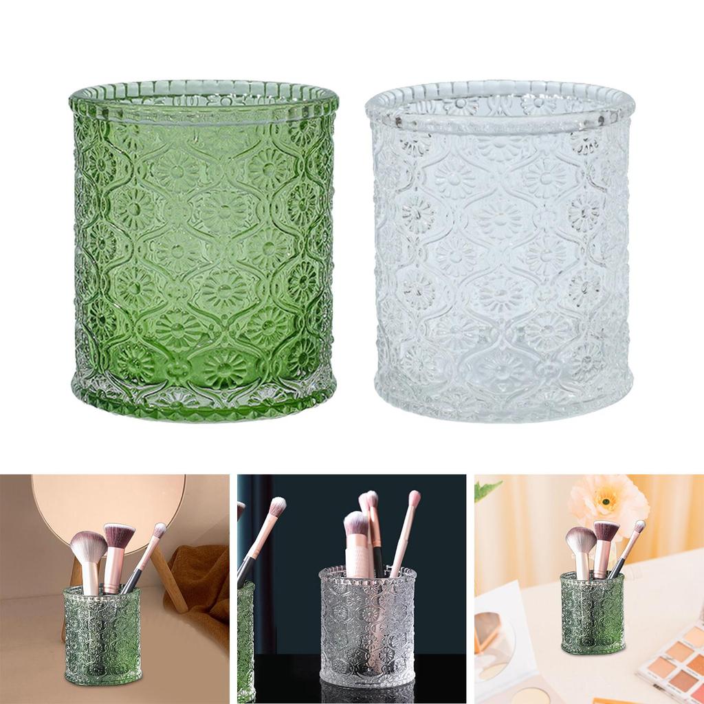 Makeup Brushes Storage Holder Cosmetic Box for Countertop Home Table Green