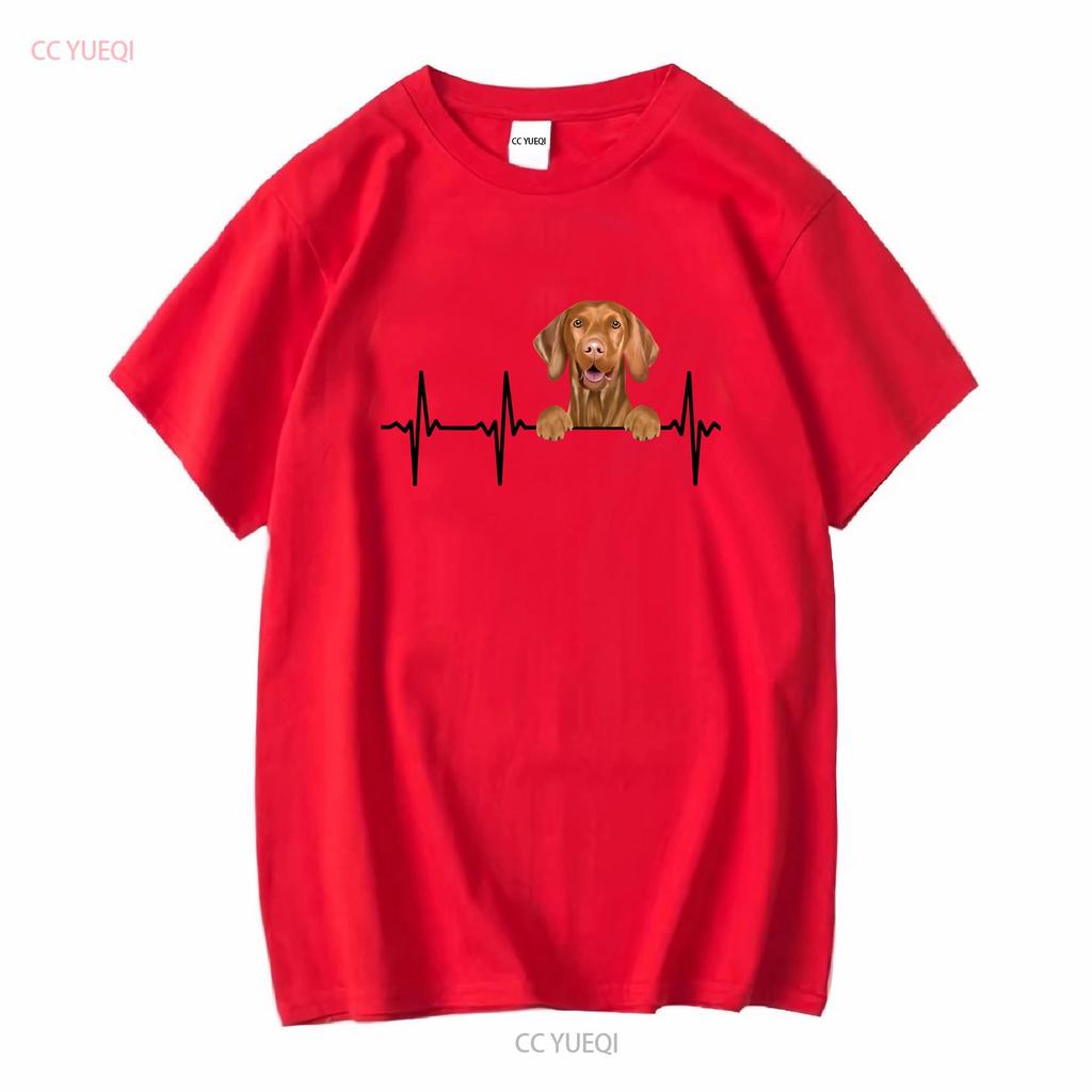 Funny Dog Heartbeat For Vizsla Lovers T Shirt Long Or Short Sleeves Vintage Washed Fashion Versatile Stylish Streetwear Unisex