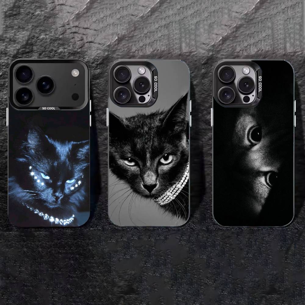 Black Cat Staring Eye Phone Case For iPhone 17,16,15,14,13,12,11 Plus,Pro Max,XS,Colored silver phone case