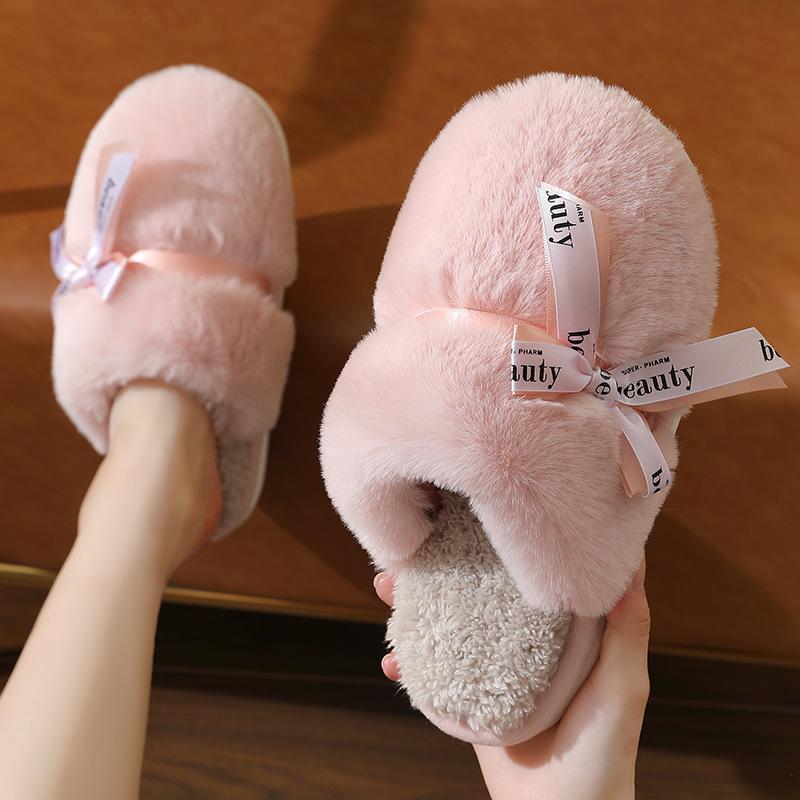 Autumn Winter Large Size Thick Bottom Indoor Cotton Slippers Casual Velvet Fur Cotton Shoes Women Warm Anti Slip Slippers 36-41