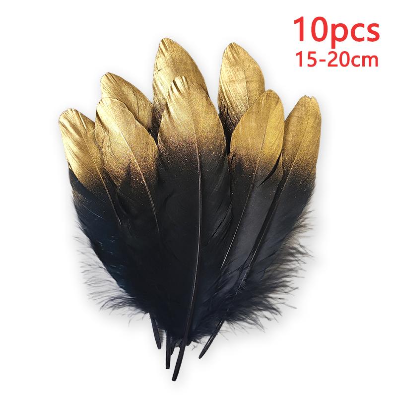 15-20см Черно-белые перья с золотыми кончиками для поделок Большие перья Аксессуары для изготовления шляп Длинное украшение Ваза Гусиные Большие 10шт 10pcs