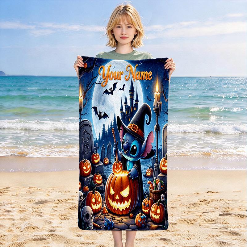 Custom Name Halloween Night Stylish Digital Printing Beach Towel Quick‑Drying Absorbent Blanket for Beach Pool Gym Travel
