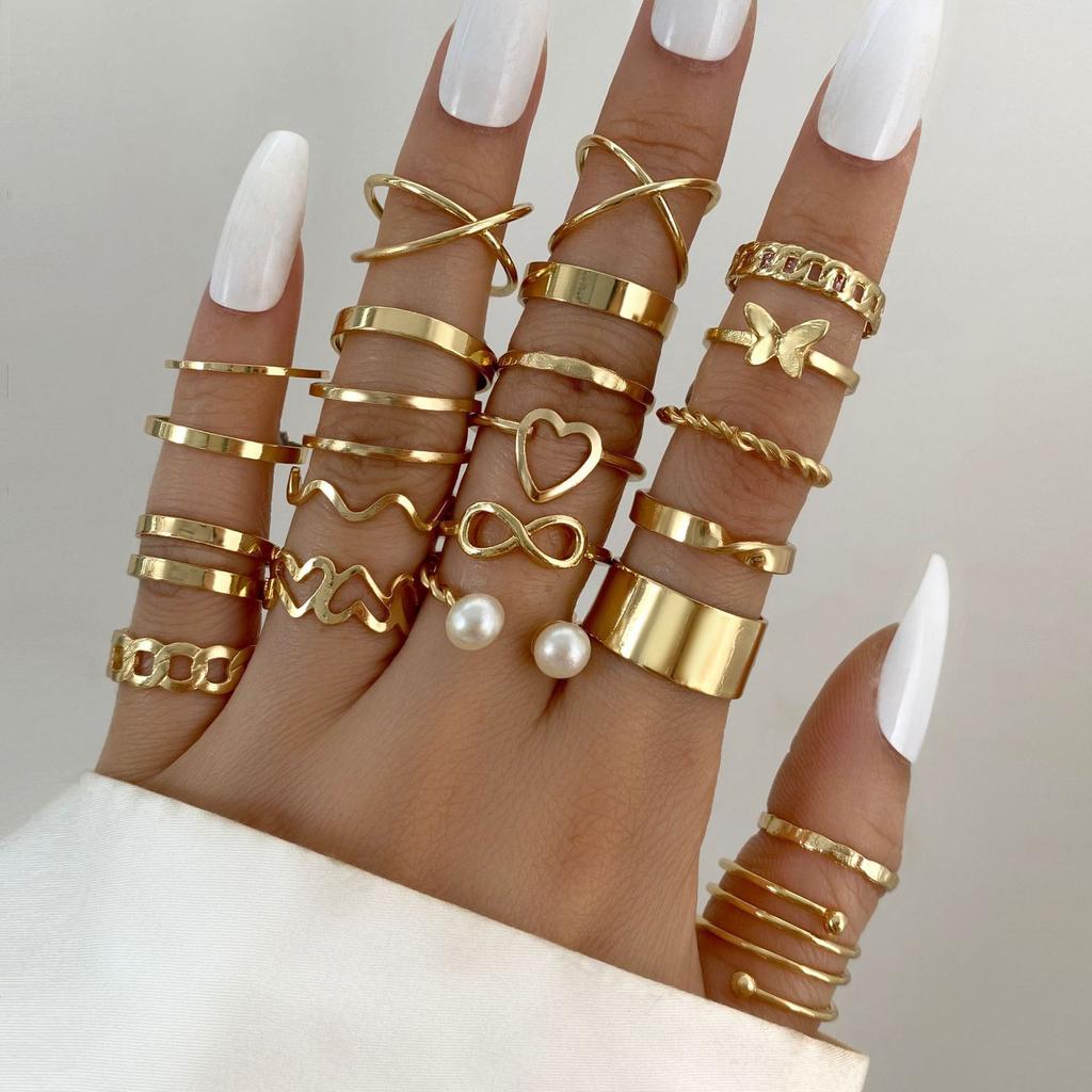 Neues Mode Geometrisches Knöchelringe Set Für Frauen Boho Schmetterling Herz Zirkon Goldfarbe Fingerring Trendiger Party Schmuck Geschenke