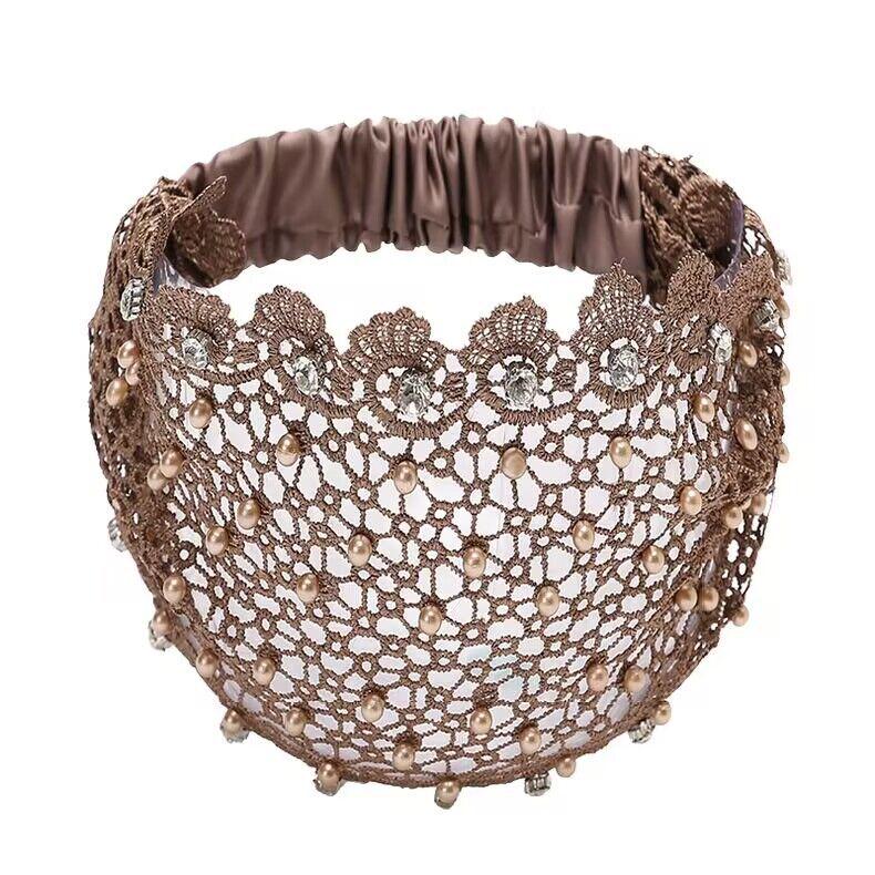 Breiter hohler Stirnband mit Perlen, Douyin-Promi-Stil, kaschiert graue Haare, vielseitige Kopfbedeckung/Kopftuch