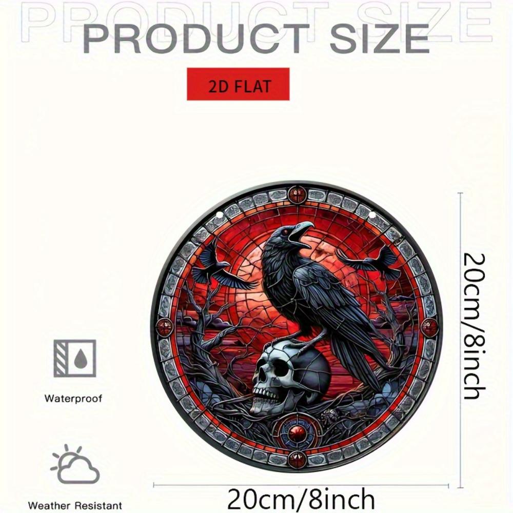 

2D Плоский Хэллоуинский Ловец Солнечного Света - Узор Ворона и Черепа Круглое Акриловое Украшение для Окна для Дома, Двора или Подарки для Хэллоуинской Вечеринки