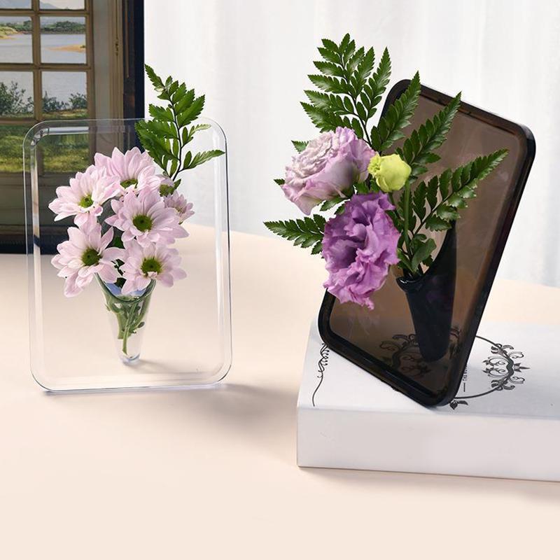 1PC Acrylic Desktop Bookshelf Transparent Ins Abstract Art Creative Flower Vase Ornaments Home Decoration