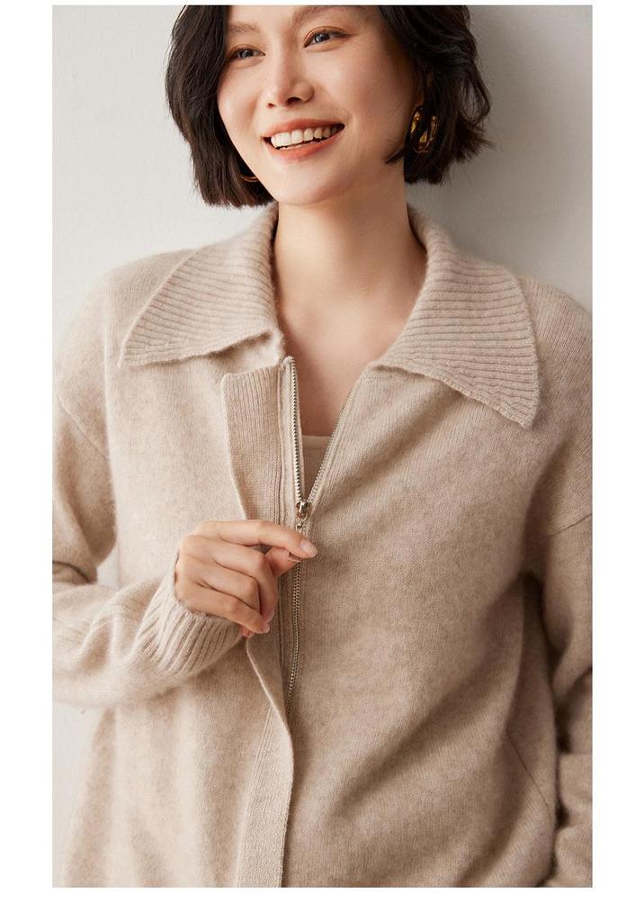 Korean Style Women's Loose Cashmere Cardigan with Zipper