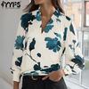 Women's Fashion Casual Spring Autumn Flower Pattern Print Long Sleeve V-Neck Blouses & Shirts