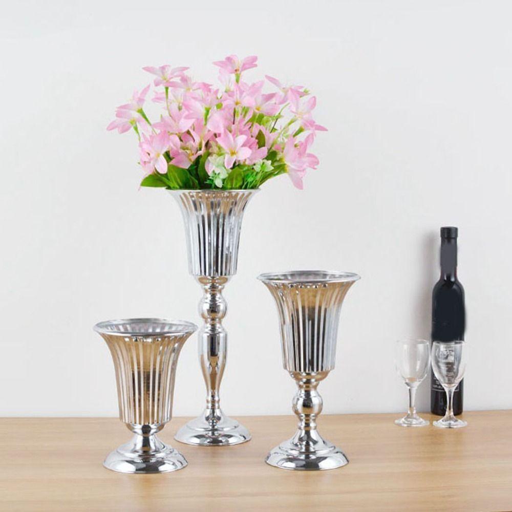 European Style Wedding Flower Vase Golden Dried Flower Pot Metal Trumpet Vases  Living Room