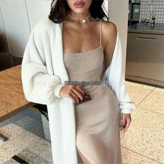 V-Neck Tie-up Waist Plush Cardigan - European & American 2026 Autumn/Winter Collection