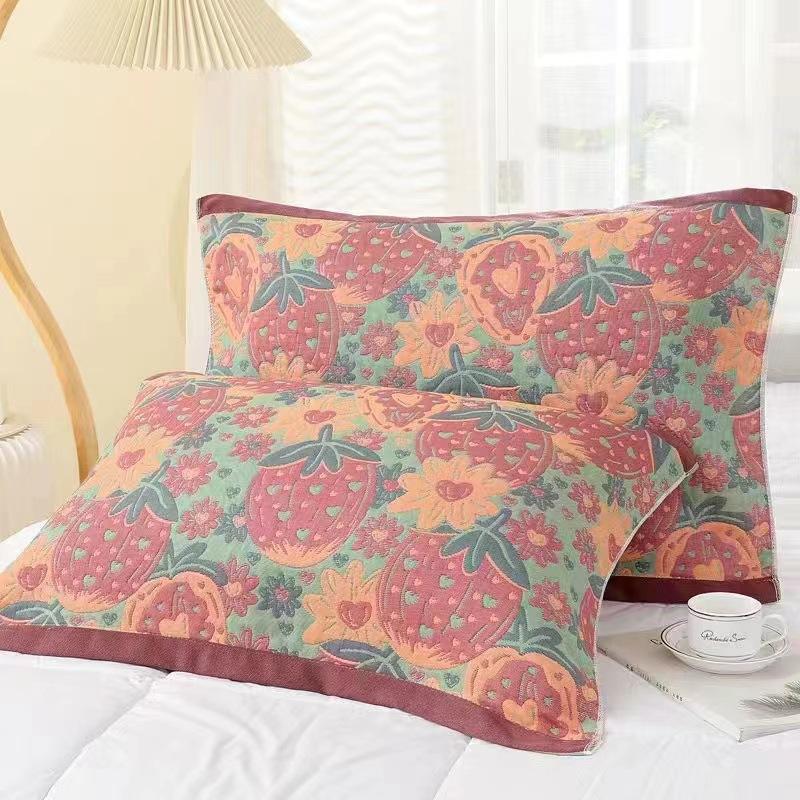 Gauze Multi-layer Pillow Towel Colored Woven Jacquard Cotton Student Children Couple Home Soft and Comfortable Large Pillow Towel