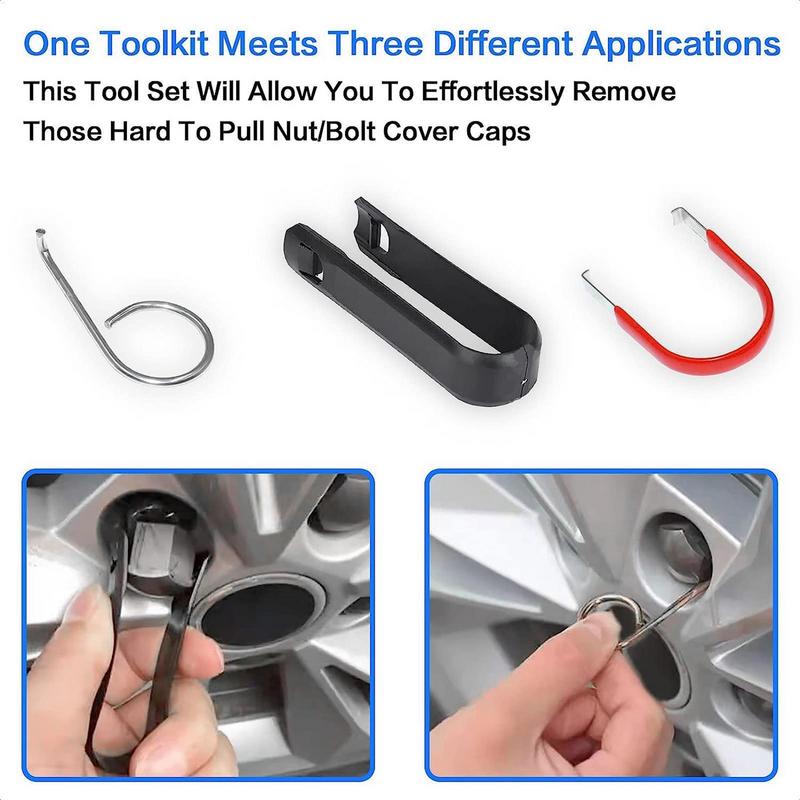 Wheel Cover Remover 3pcs Car Wheel Bolt Nut Caps Extractor Removal Puller Tools Center Cover Dismantle Hook Clips Repair Tool