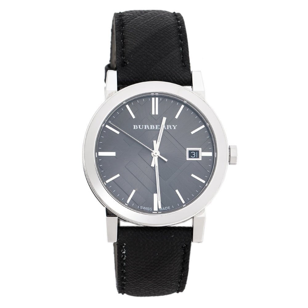 Burberry The City Grey Dial Black Leather Strap Watch for Men BU9030