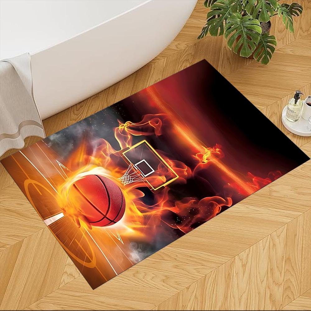 Basketball Sport Design Home Carpet Soft Plush Non-slip Bottom Bedroom Bedside Mat Bohemian Boho Style Housewarming Gift Idea