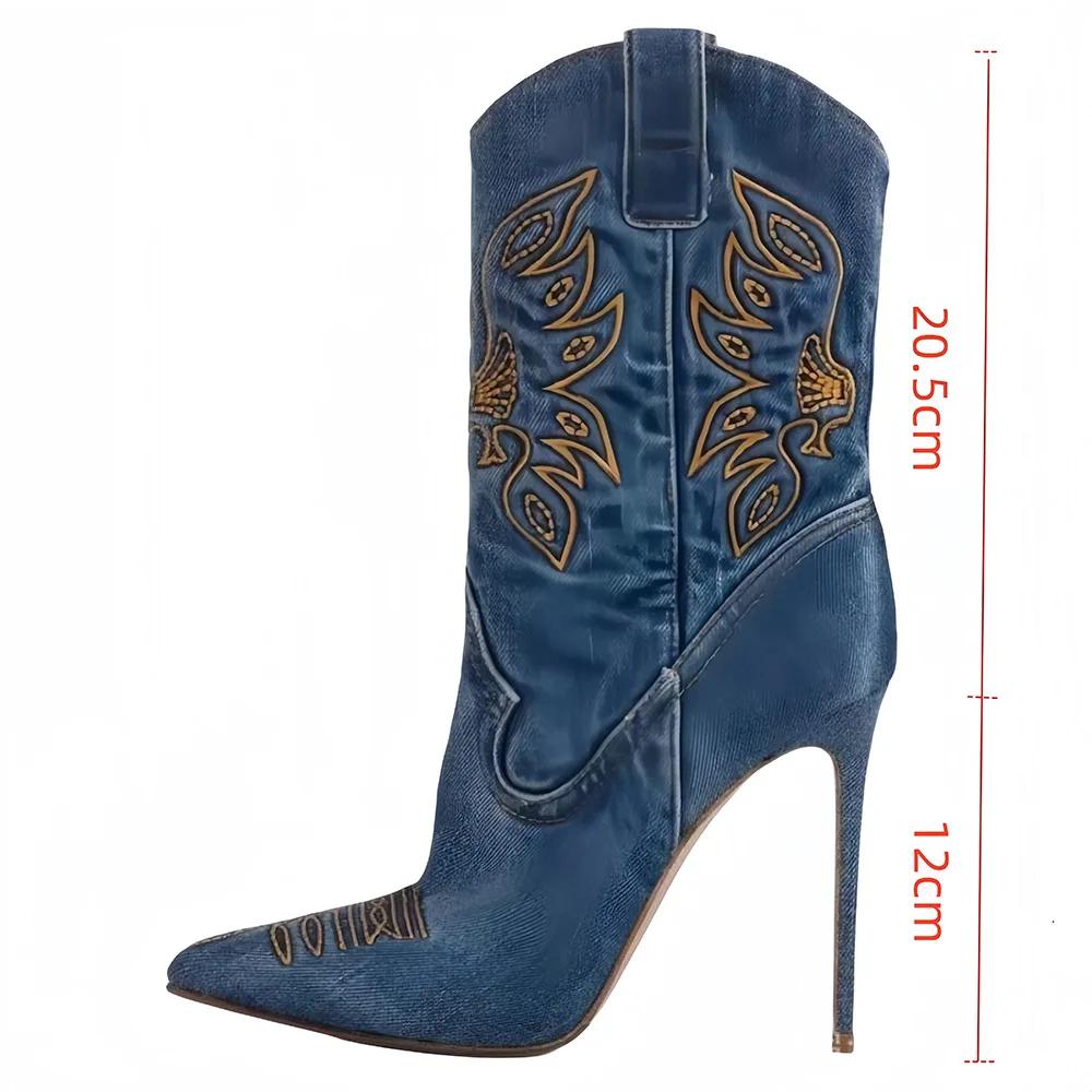 Women's Western Cowboy Stiletto Boots - Embroidered Pointed Toe, Sexy Knight Ankle Chic Footwear