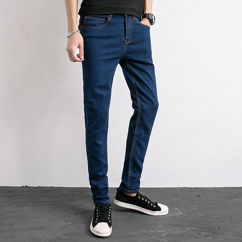 Men's Jeans Stretch Pure Black Pure Blue Small Leg Pants Men's Trendy Versatile Pants Men's Korean Style Youth Snowflake Trousers