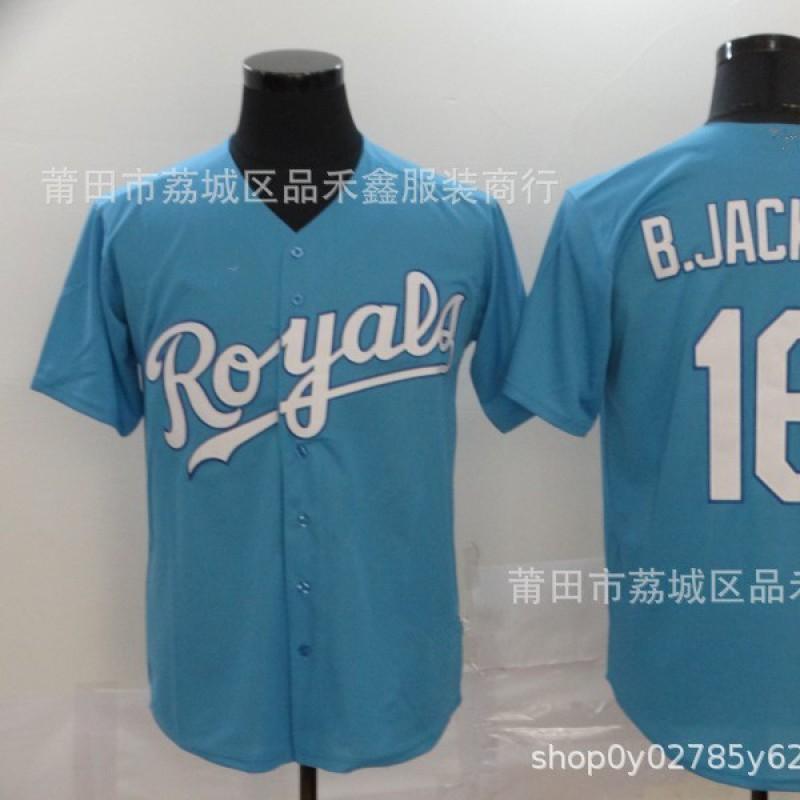 Kansas City Royals 16 Jackson Embroidered Baseball Jersey Short Sleeve Cotton Mens Unisex Sport Shirt
