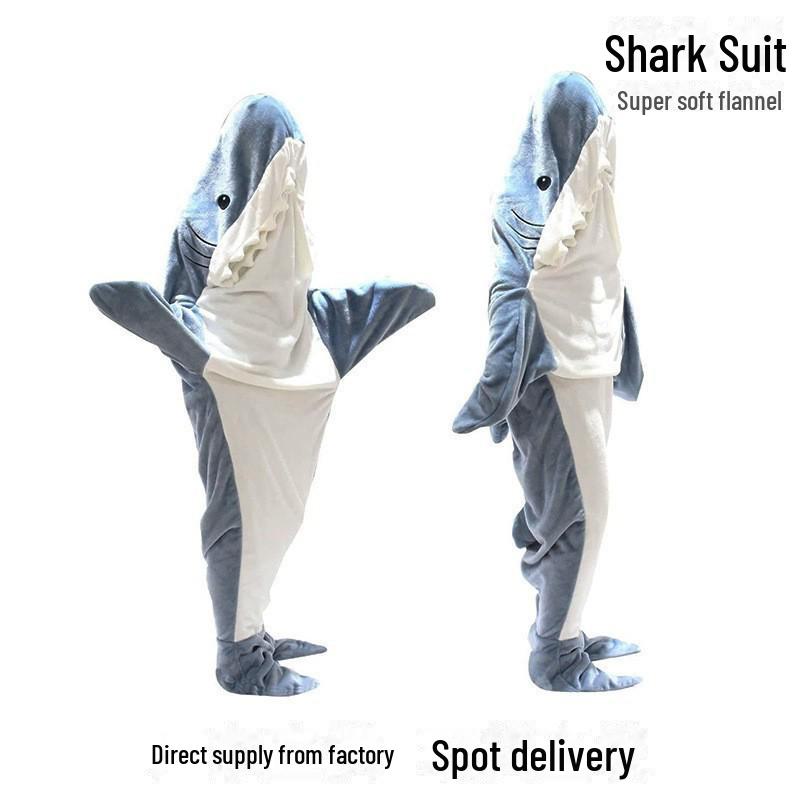 

Пижамный комбинезон «Акула» из фланели: Уютный спальный мешок и халат с изображением мультяшной акулы L (170cm) синий/серый