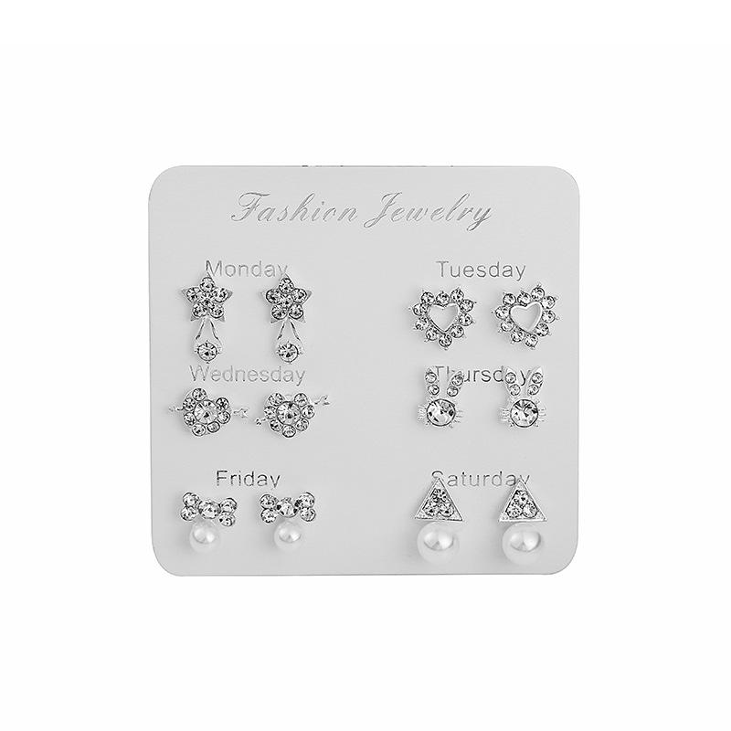 Temperament Week Earrings 6 Pairs Combination Set Student Personality Earrings, Week Earrings Set