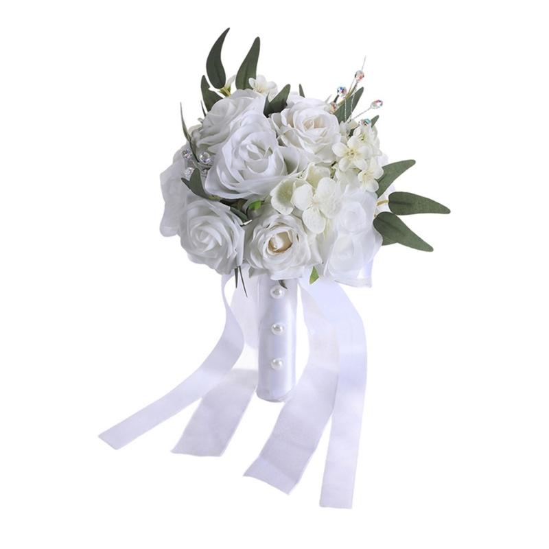 Rose Bouquet Synthetic Rose Bridal Arrangement White Blue Shades Low Care Wedding Flower Arrangement For Bride