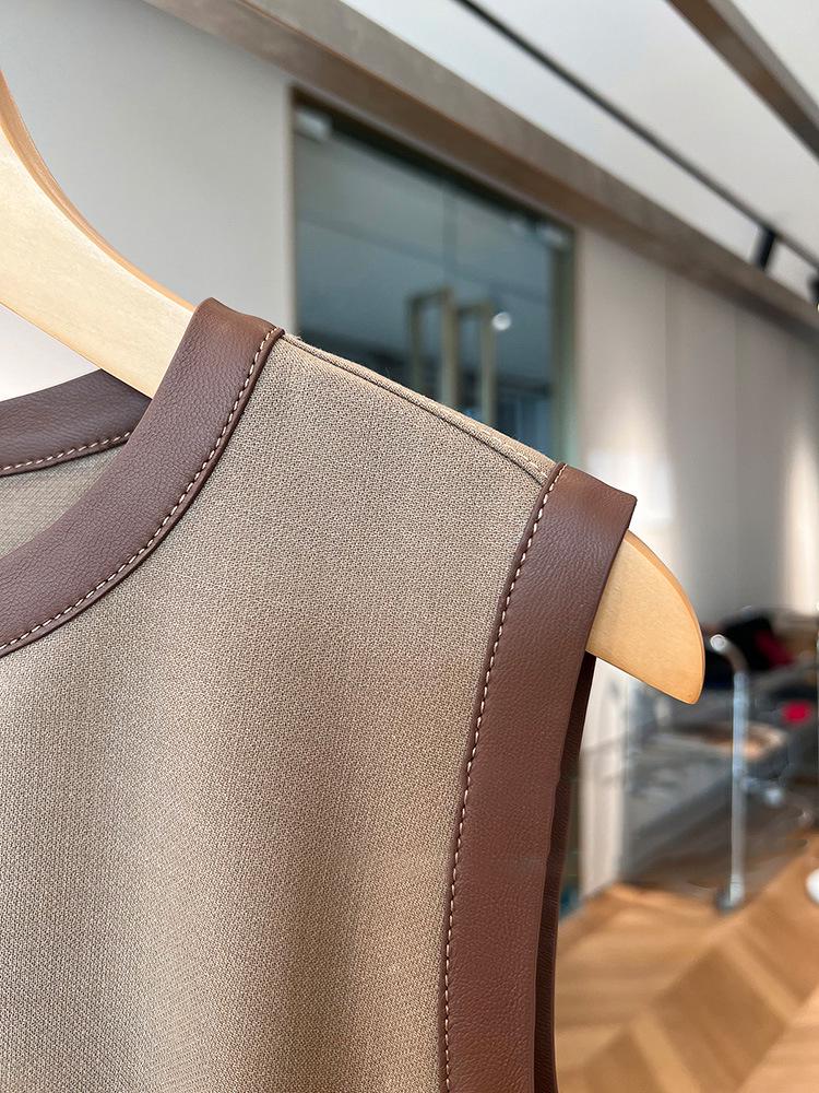 Elegant Slim Fit Sleeveless PU-Hem Dress for Women