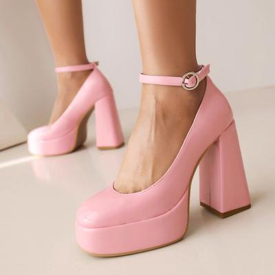 FOREADA Escarpins Plateforme en Cuir PU pour Femmes Talons Très Hauts à Sabot Bout Rond Bride Cheville Boucle Fête Concis Chaussures Printemps Automne