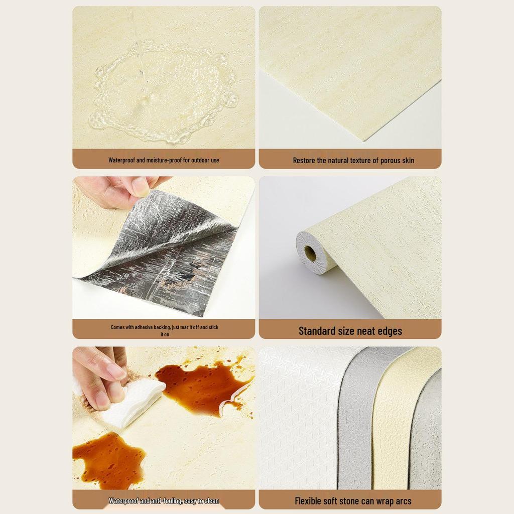 Ultra-Thin 3D Soft Roman Travertine Flexible Wall Panel - Self-Adhesive Sticker for Renovation