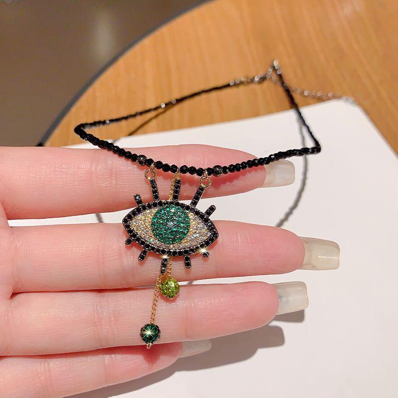 

Black Crystal Tassel Necklace Necklace for Women Fancy Fashion Short Necklace French Minority Stylish Fashion Ornament Green Eye Necklace