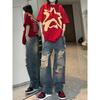 American style high street niche repair ripped jeans male vibe style ripped loose straight couple jeans