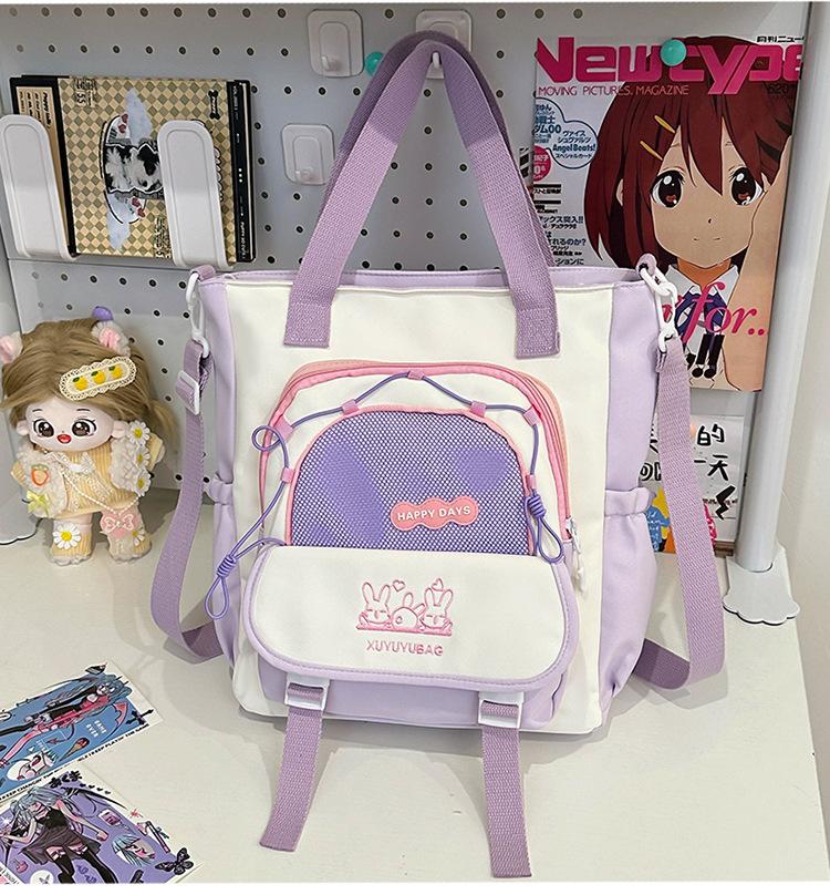 School Bag Cute Contrasting Color Small Fresh College Girl Messenger Bag Ins Large Capacity Student Class Shoulder Tote Bag