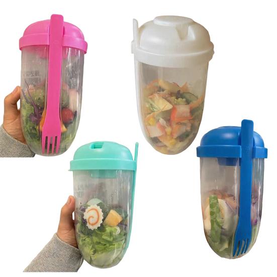 Wiederverwendbarer Salatbecher 1000ml Tragbarer Frischer Salatbehälter mit Gabel und Dressinghalter BPA-freier PP Salataufbewahrungsbecher für Mittagessen Picknick Camping